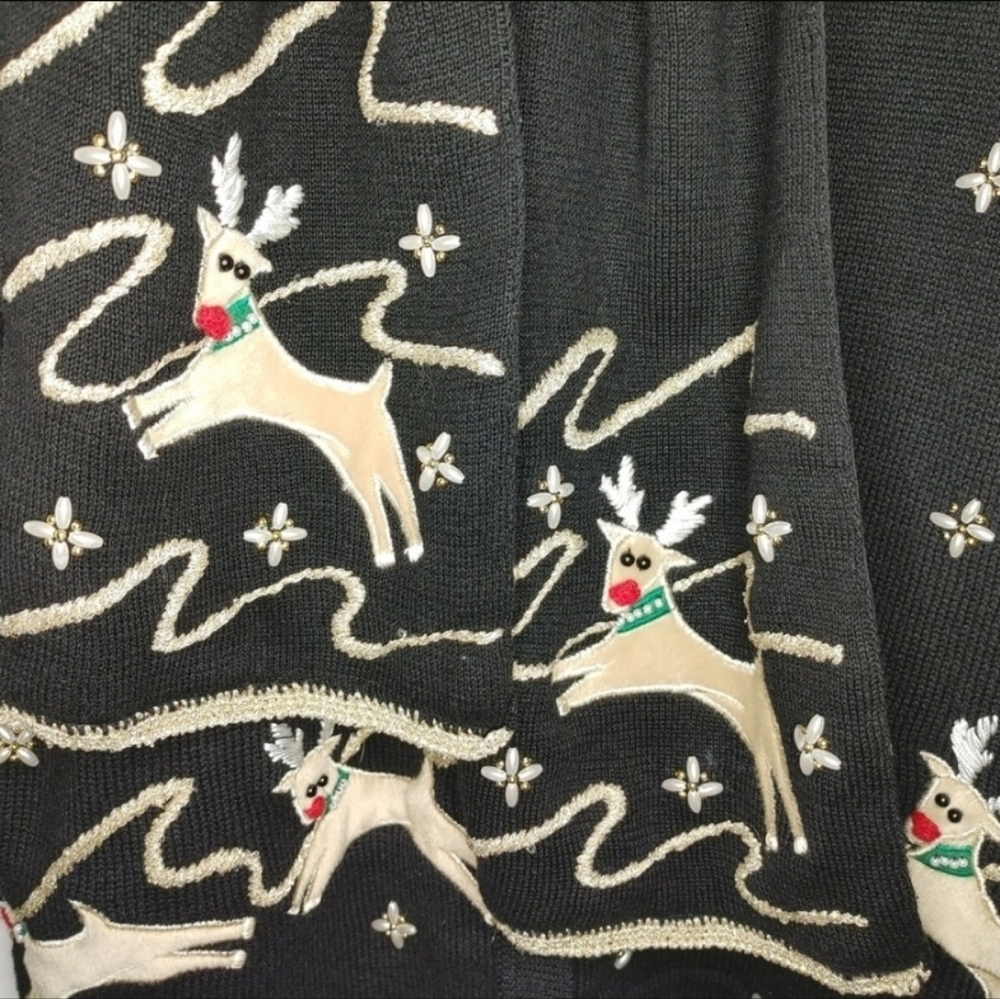 Vintage Lemon Grass "Rudolph" reindeer Cardigan Small Black Detach Scarf - Picture 10 of 16